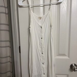 POL White Spaghetti Strap Tank Dress with Button Front